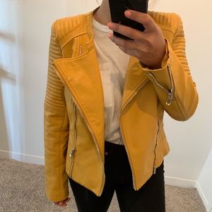 Faux Leather Yellow Motto Jacket